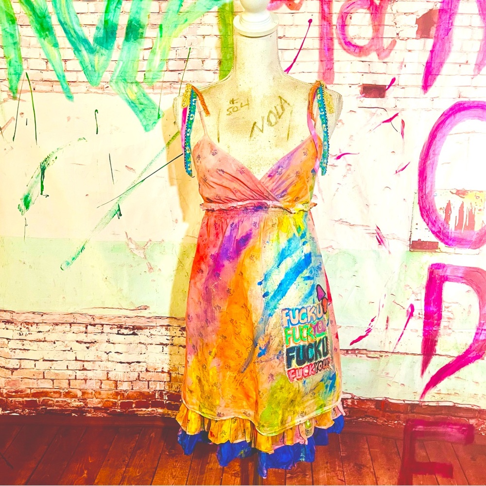 The FBomb Dress . Reworked , Handpainted & Embellished